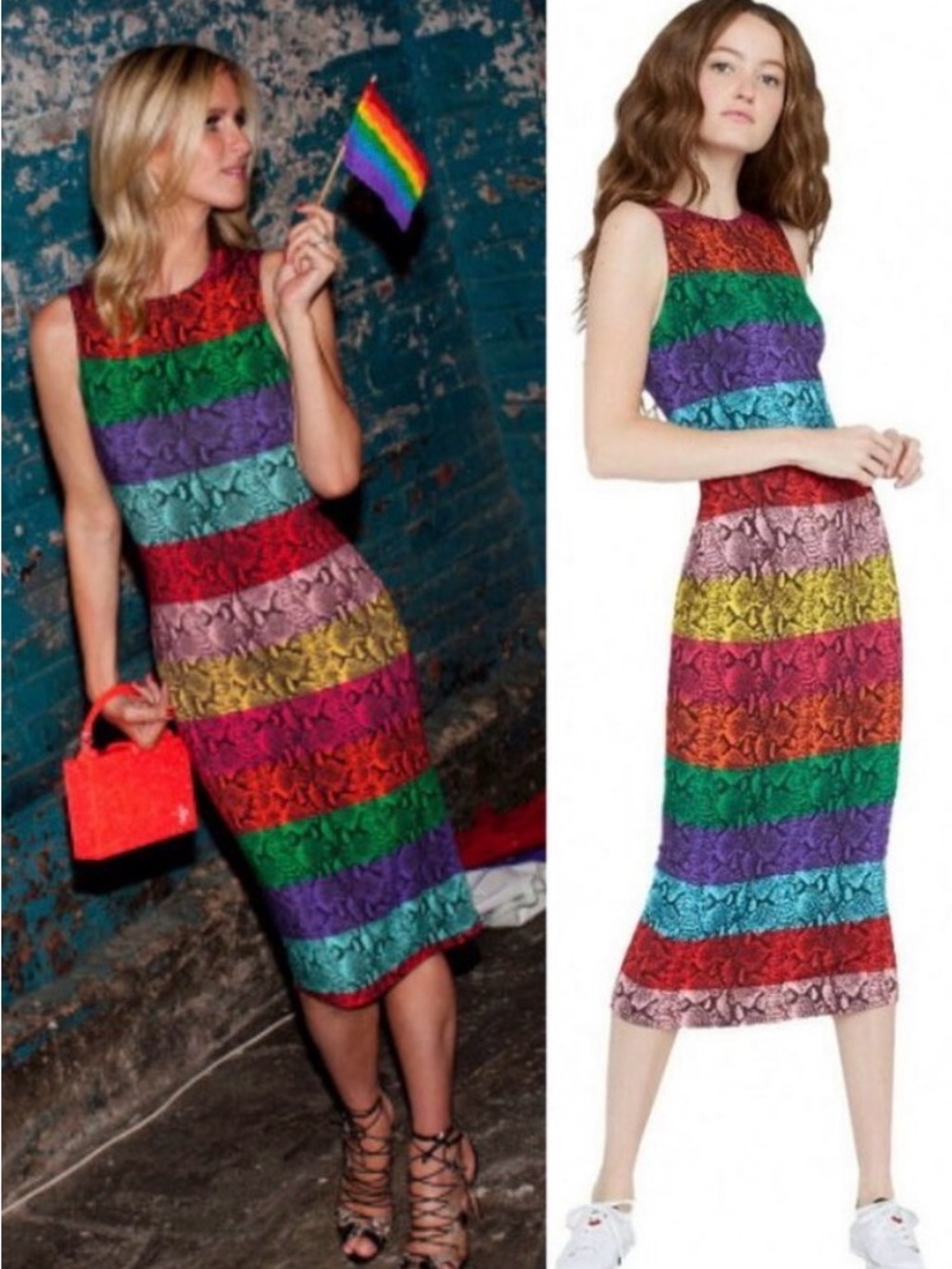 Alice + Olivia Delora Rainbow Snake Print Midi Dress